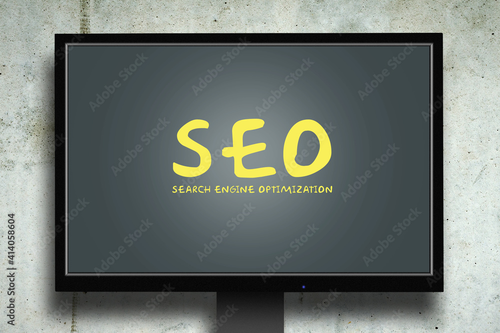 SEO concept. Search engine optimization. Word on the monitor screen. SEO concept. Search engine optimization. Word on the monitor screen.