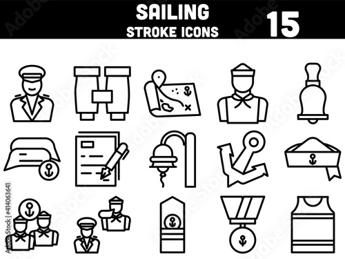 Illustration Of Sailing Icons Set In Stroke Style.
