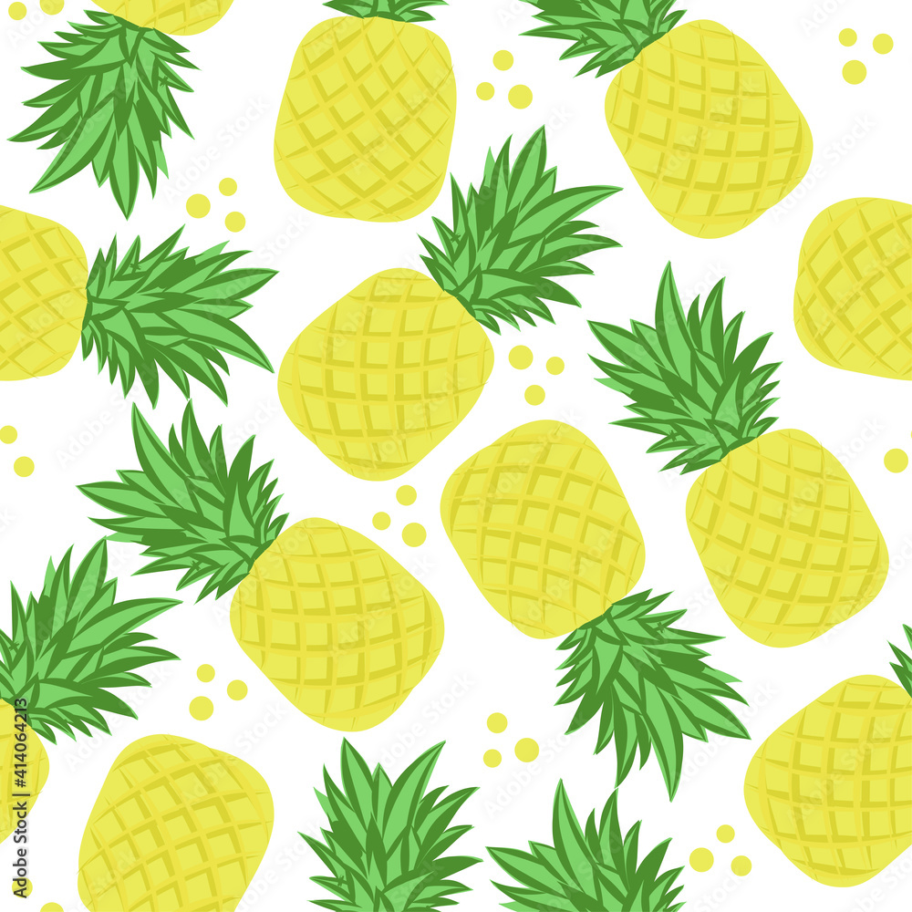 Cute tropical pineapple fruit pattern background - funny vector drawing seamless pattern. Lettering poster or t-shirt textile graphic design. Cute illustration. wallpaper, wrapping paper. Ananas. Cute tropical pineapple fruit pattern background - funny vector drawing seamless pattern. Lettering poster or t-shirt textile graphic design. Cute illustration. wallpaper, wrapping paper. Ananas.