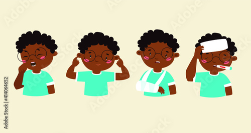 Vector set. the baby is ill. Cartoon boy
