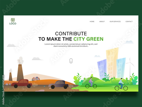 Contribute To Make The City Green Based Landing Page With View Of Pollution And Green City.