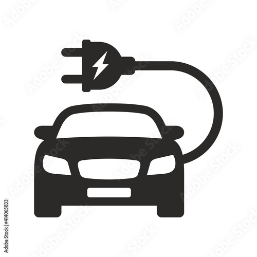 Electric car icon. EV. Electric vehicle. Charging station. Vector icon isolated on white background.