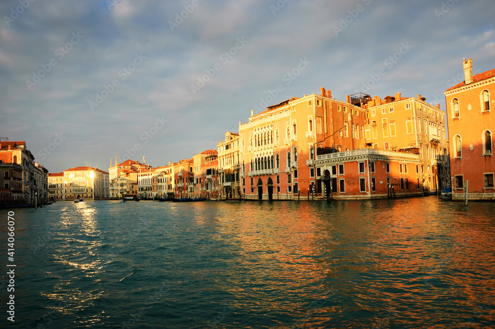 Beautiful winter sunrise at Grand Canal in Venice, Italy