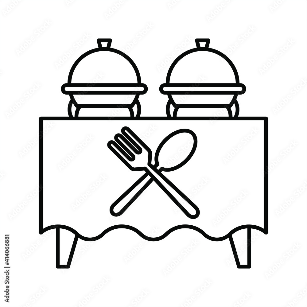 black thin line catering buffet. buffet in rastaurant on white