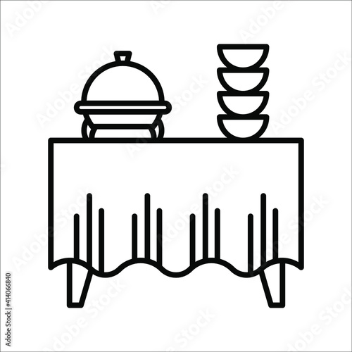 black thin line catering buffet. buffet in rastaurant on white background color editable eps 10