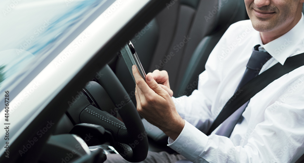 Businessman in his car