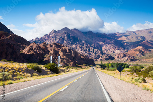 Highway RN 7 leading to mountains of Andes, Argentina, Patagonia, South America