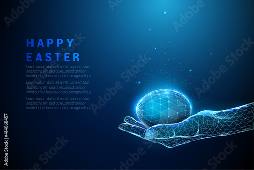 Abstract blue giving hand with easter egg