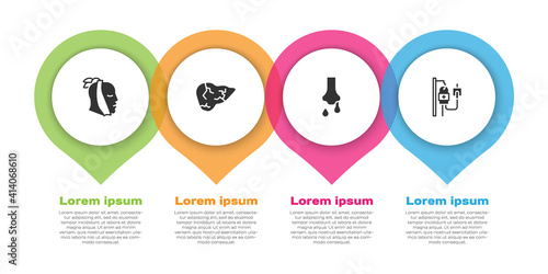 Set Toothache, Hepatitis virus, Runny nose and IV bag. Business infographic template. Vector.