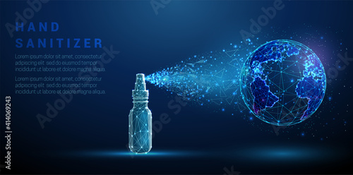 Hand sanitizer spreading on planet Earth. Global desinfection