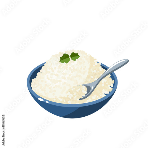 Fresh homemade cottage cheese. Vector illustration of cartoon flat icon isolated on white.