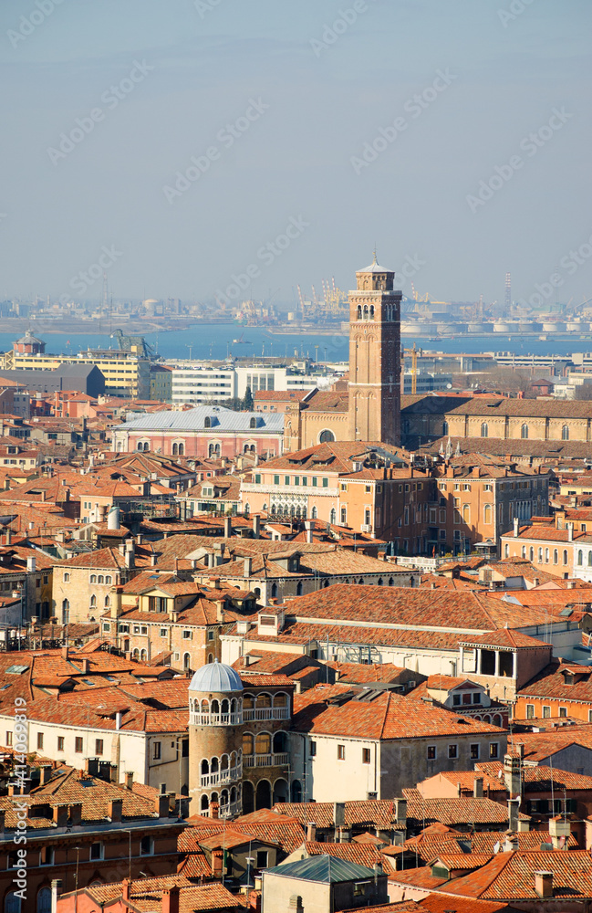 Venice, Italy. Aerial view of cityscape. Roofs. Density. Venetian landscape background.