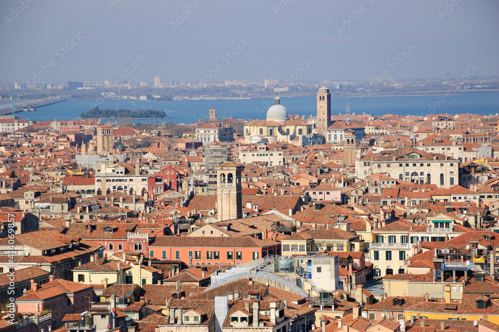 Venice, Italy. Aerial view of cityscape. Roofs. Density. Venetian landscape background.
