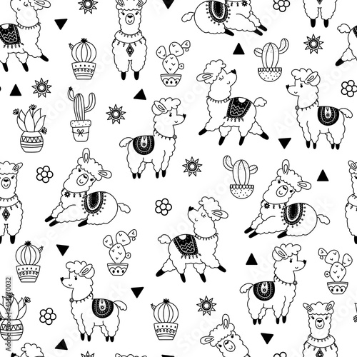 Childish seamless texture with llama