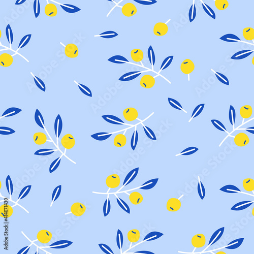 Cute floral seamless pattern with branches and berries. For printing on paper, textiles of all sizes. Vector illustration.