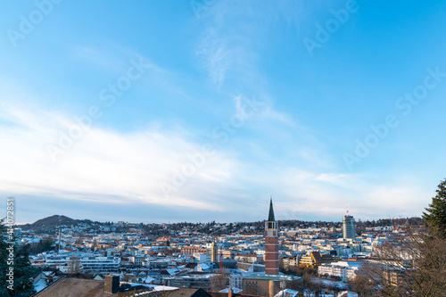 View of the city of Pforzheim (Baden-Wuerttemberg, Germany) during winter.