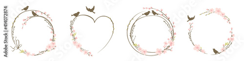 Frames for Wedding invitation. Willow and Cherry blossom. Set vector design elements on the theme of flowering and spring.	