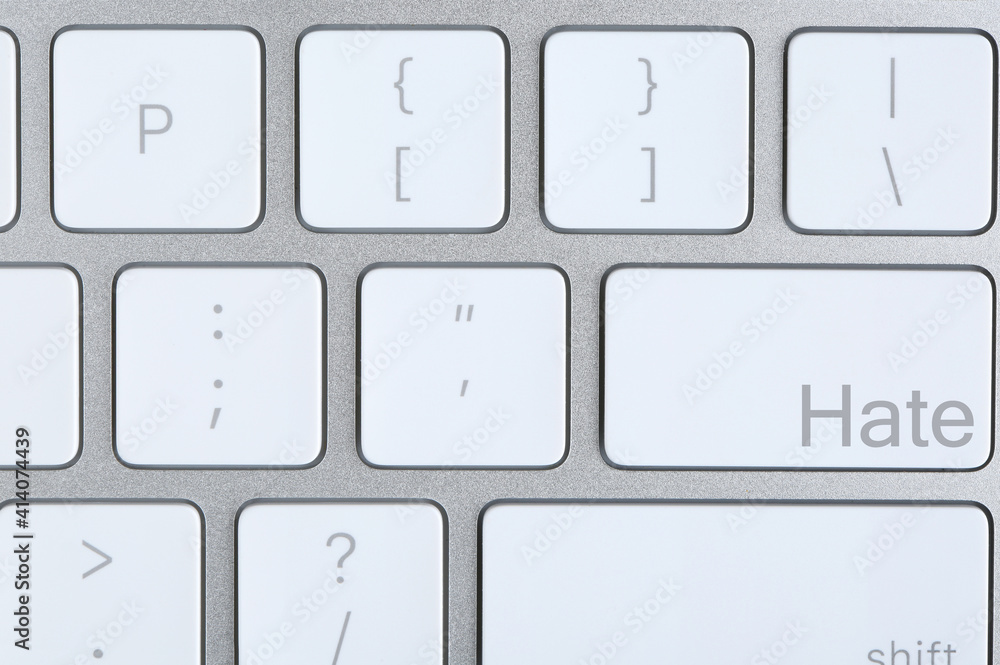 Button with text Hate on computer keyboard, top view Button with text Hate on computer keyboard, top view