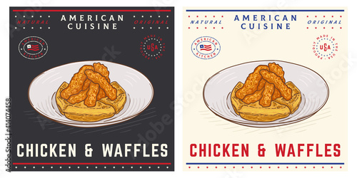 Fried chicken and waffles American dish