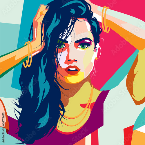 Fashion illustration of woman in style pop art.