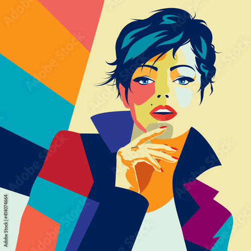 Fashion illustration of woman in style pop art.