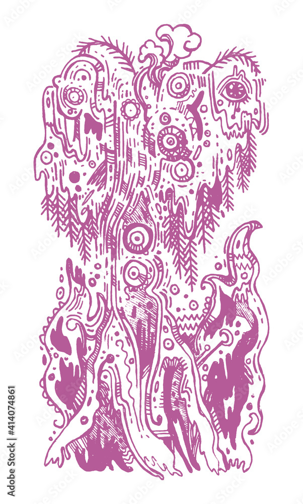 Hand drawn illustration with abstract tree. Doodle style art. Hand drawn illustration with abstract tree. Doodle style art.