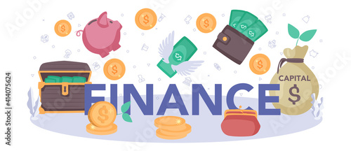 Finance typographic header. Business character making banking