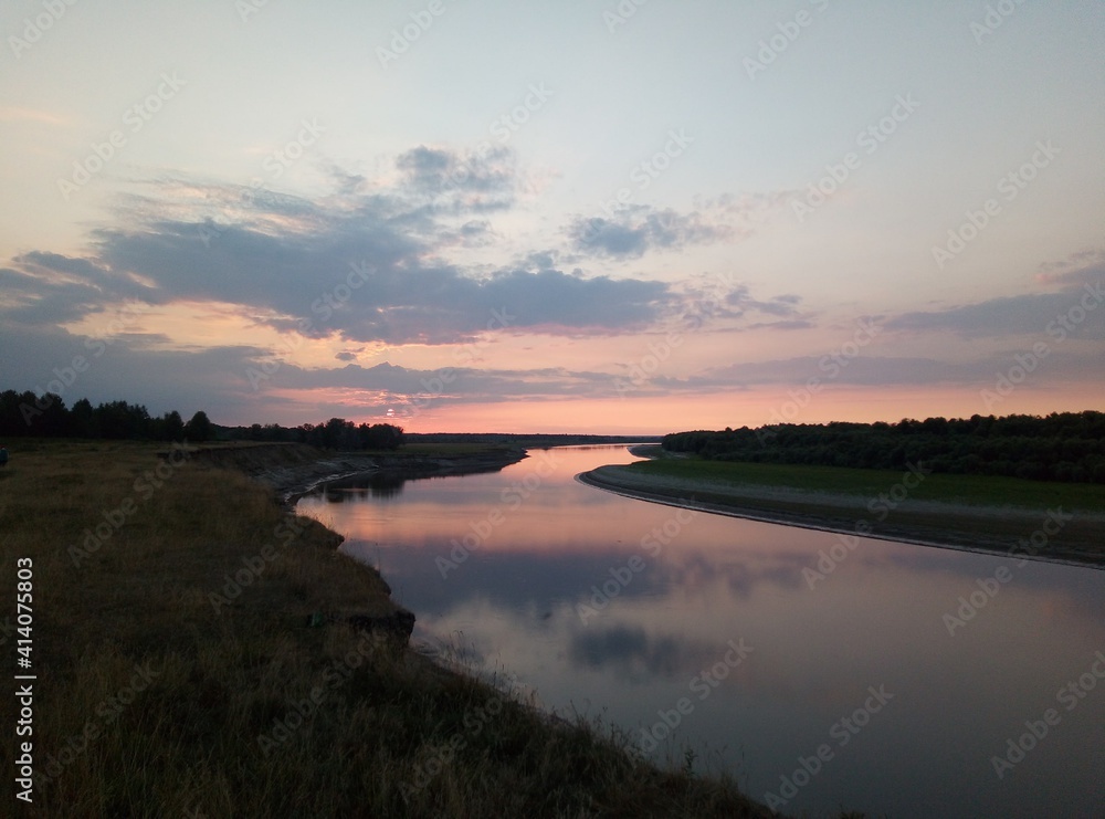 sunset on the river. Russia.
