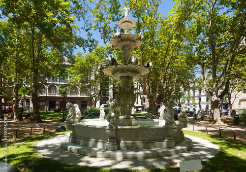 General view on fountain at cathedral square in Montevideo in Uruguay