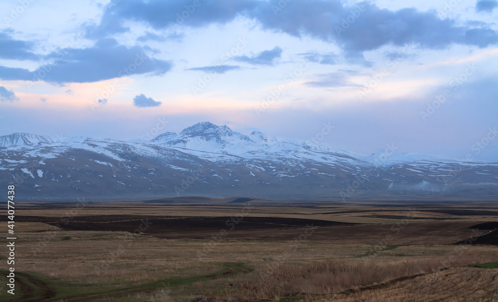 landscape with mountain at the sunset landscape with mountain at the sunset