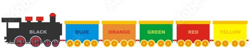 Train ,set of four wagons and steam locomotive, color recognition, vector illustration