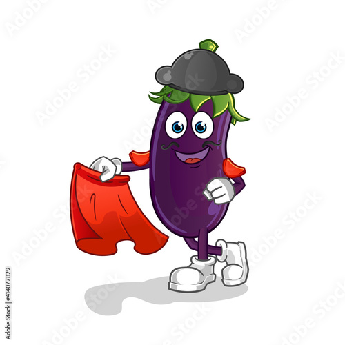 eggplant matador with red cloth illustration. character vector