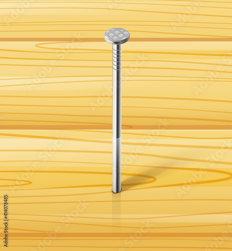 Metallic nail for joining wooden detail. Eps10 vector illustration.