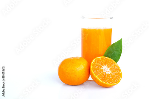 Oranges and Fresh Orange juice ready to drink. Isolated on white background.