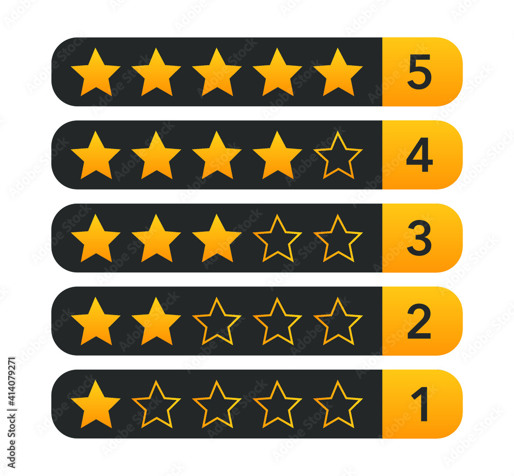 Five stars customer rating on black color. Flat icon for website and apps. Five stars customer rating on black color. Flat icon for website and apps.