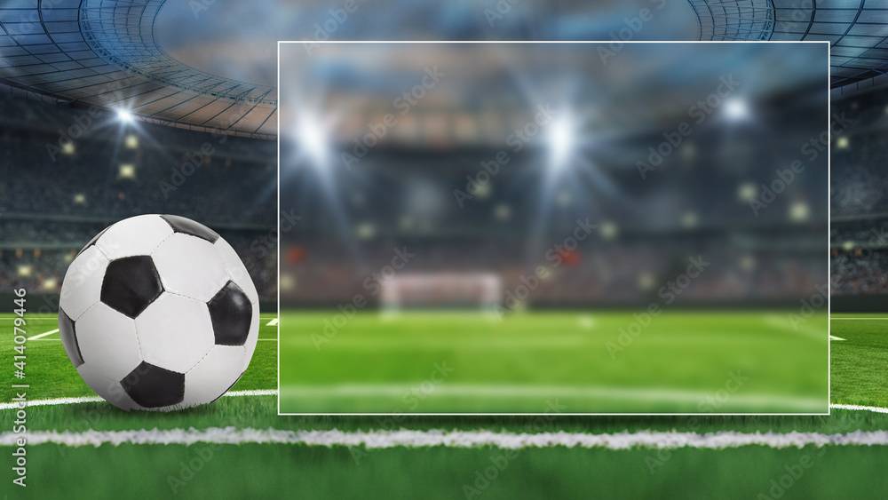Fototapeta premium ball on the green field in soccer stadium. ready for game in the midfield