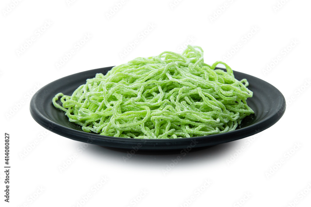 Clipping path Green noodle isolated on white background Clipping path Green noodle isolated on white background