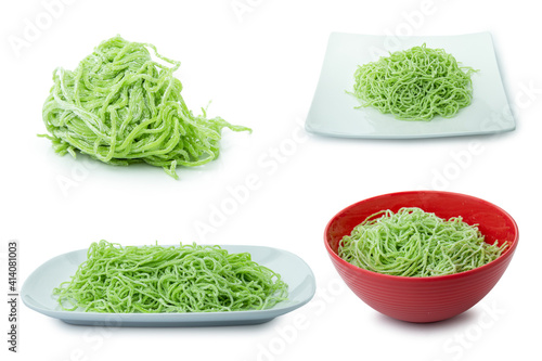 Clipping path Green noodle isolated on white background