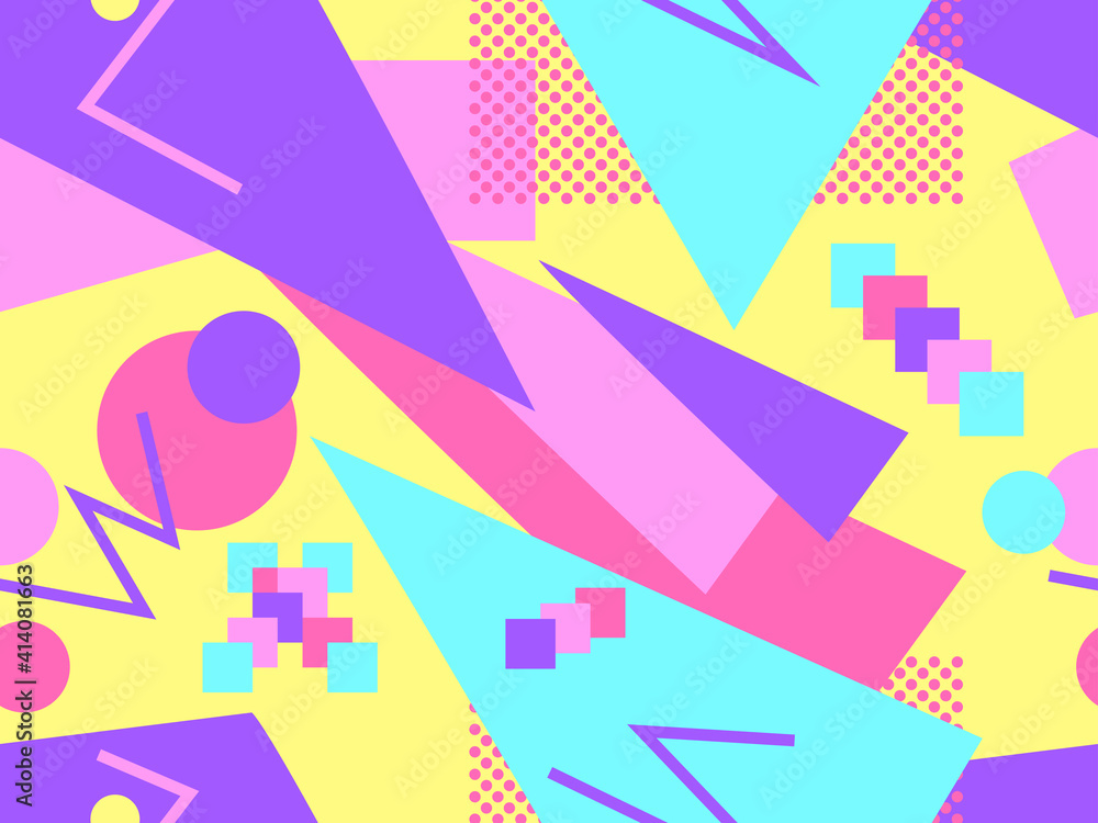 Memphis seamless pattern. Geometric elements memphis in the style of 80's. Trendy retro background for printing on paper, advertising materials and fabric. Vector illustration Memphis seamless pattern. Geometric elements memphis in the style of 80's. Trendy retro background for printing on paper, advertising materials and fabric. Vector illustration