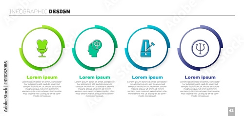 Set Armchair, Psychology, Psi, Metronome with pendulum and . Business infographic template. Vector.