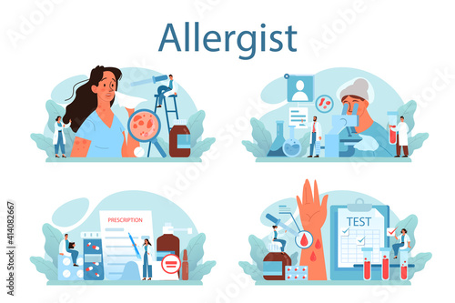 Allergist concept set. Disease with allergy symptom, medical allergology