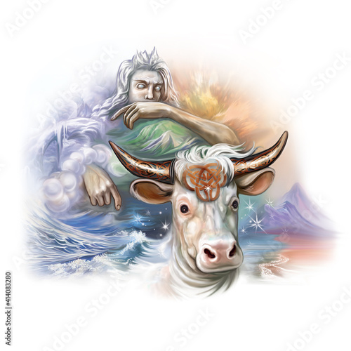 Obraz na plátně Cow Audumbla and frosty Giant Ymir