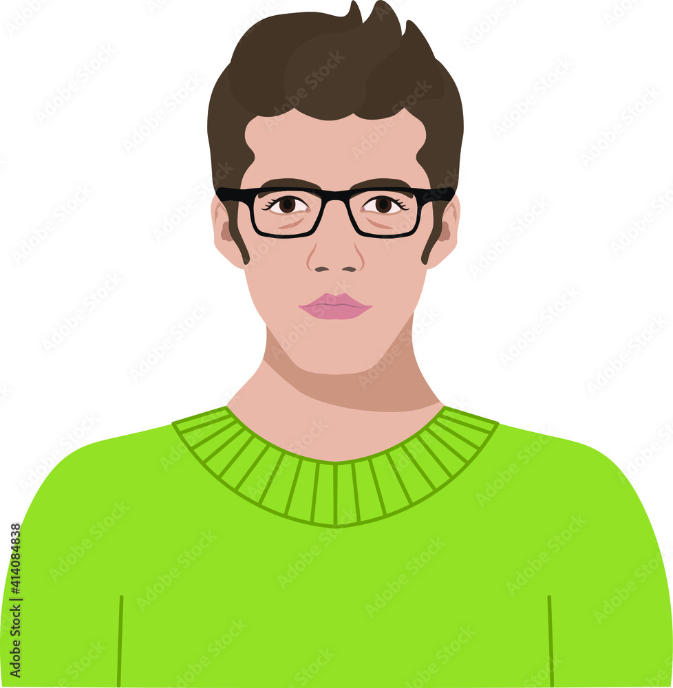 Portrait of a young man. The face of a man. Avatar in a modern style. Modern flat design.