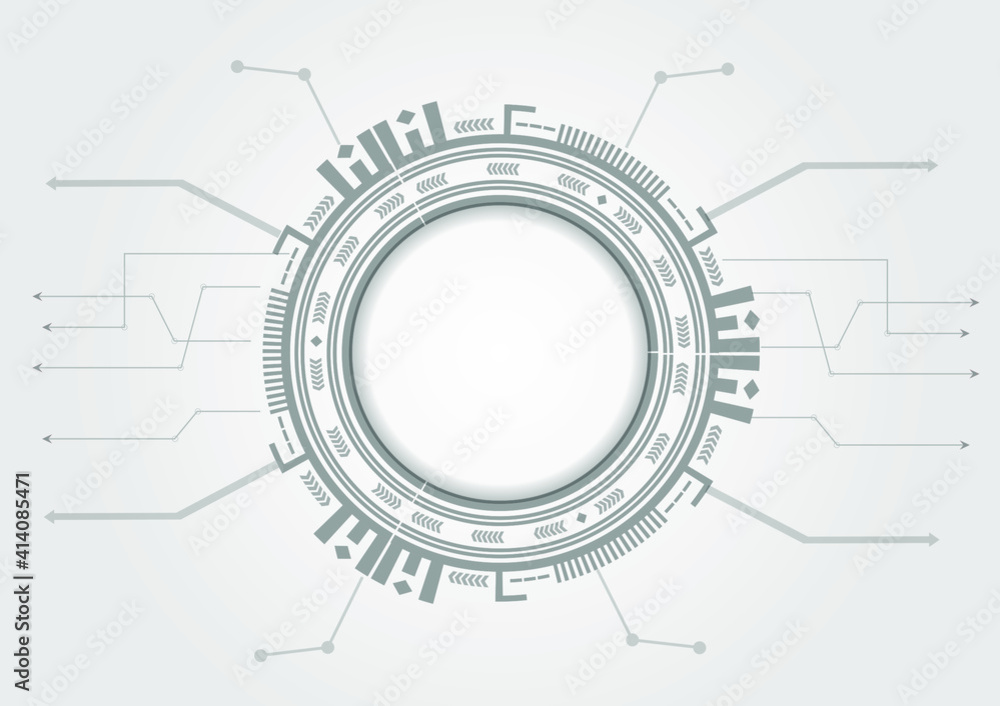 Obraz premium White gray abstract technology background with various technology elements, hi-tech communication concept.