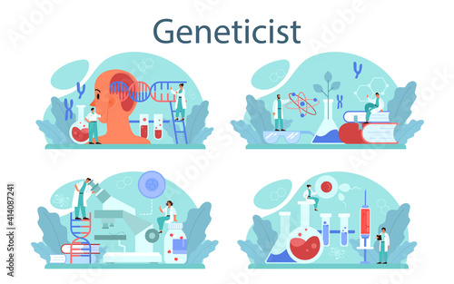 Geneticist concept set. Medicine and science technology. Scientist work