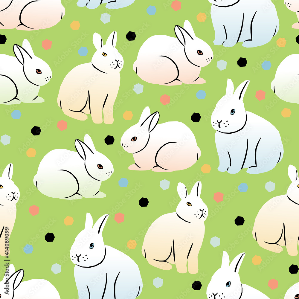 Obraz premium Vector seamless pattern with easter bunnies on light green background in geometric style
