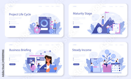 Maturity stage web banner or landing page set. Project life cycle period.