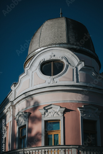 Vertical shot of Veselin Maslesa Building in Brcko, Bosnia and Herzegovina photo