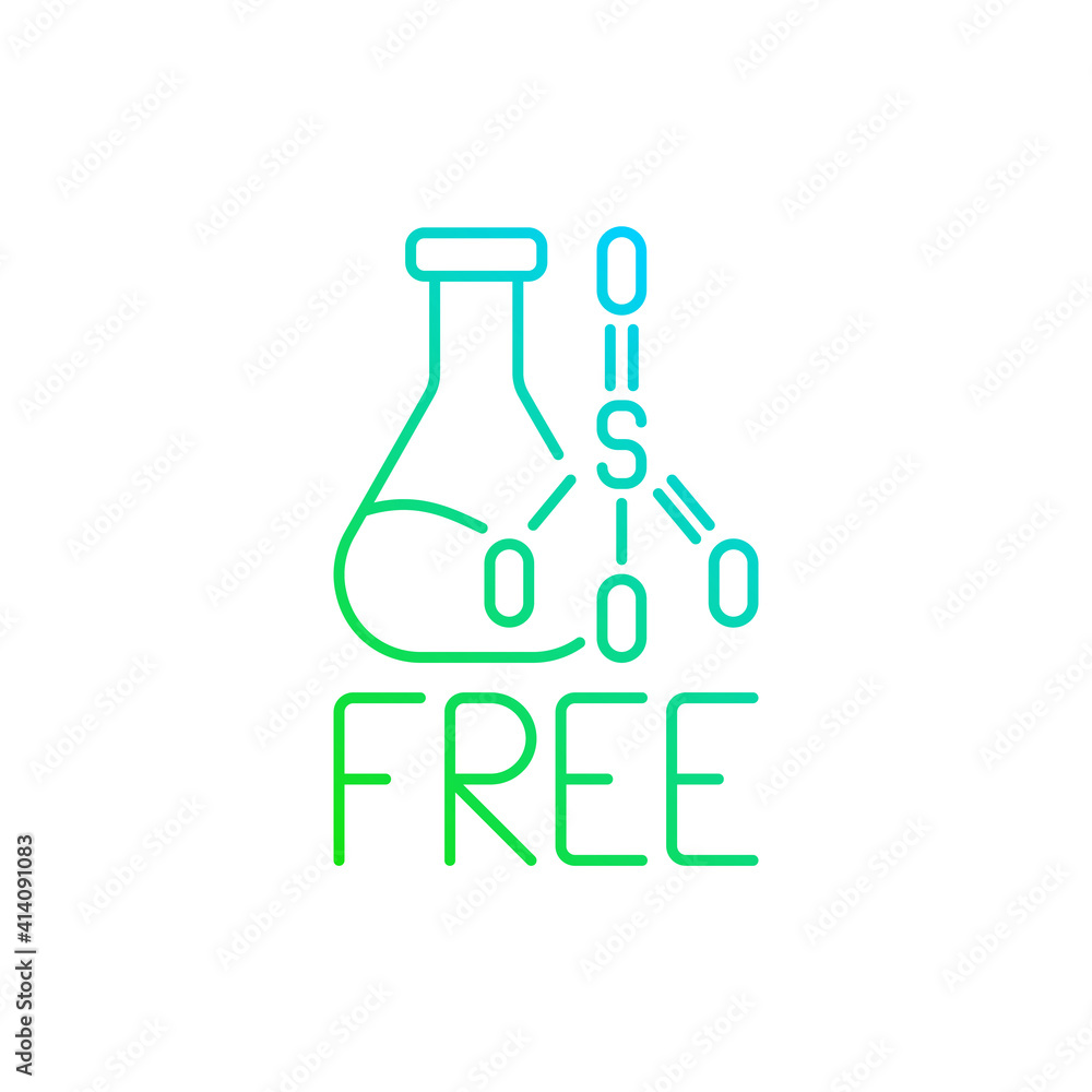 Sulfate free gradient linear vector icon. Natural cosmetics concept. Harmful chemical additives. Vegan skincare. Thin line color symbols. Modern style pictogram. Vector isolated outline drawing Sulfate free gradient linear vector icon. Natural cosmetics concept. Harmful chemical additives. Vegan skincare. Thin line color symbols. Modern style pictogram. Vector isolated outline drawing