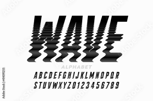 Water waves style font design, ripple effect alphabet letters and numbers